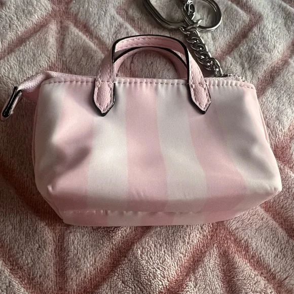 Victoria's Secret Pink Striped Mini Tote Keychain Bag - Picture 2 of 2